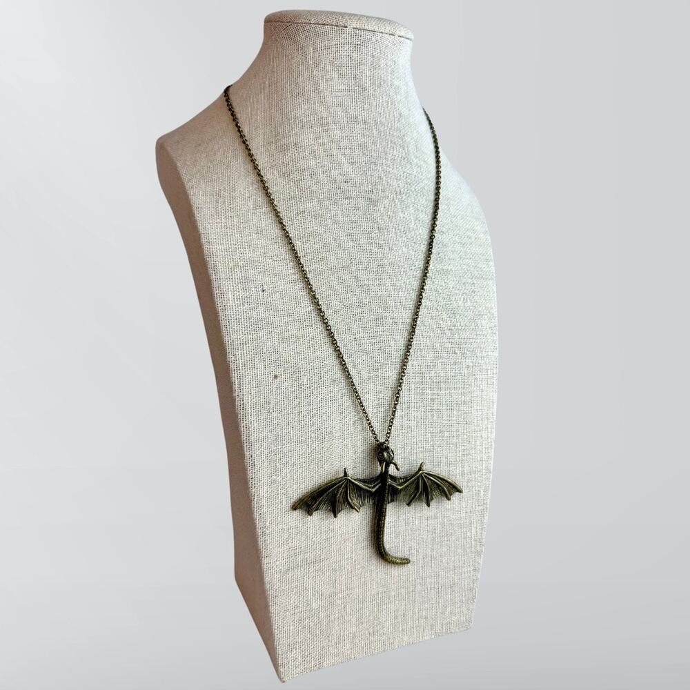 Blackheart Burnished Gold Flying Dragon Necklace